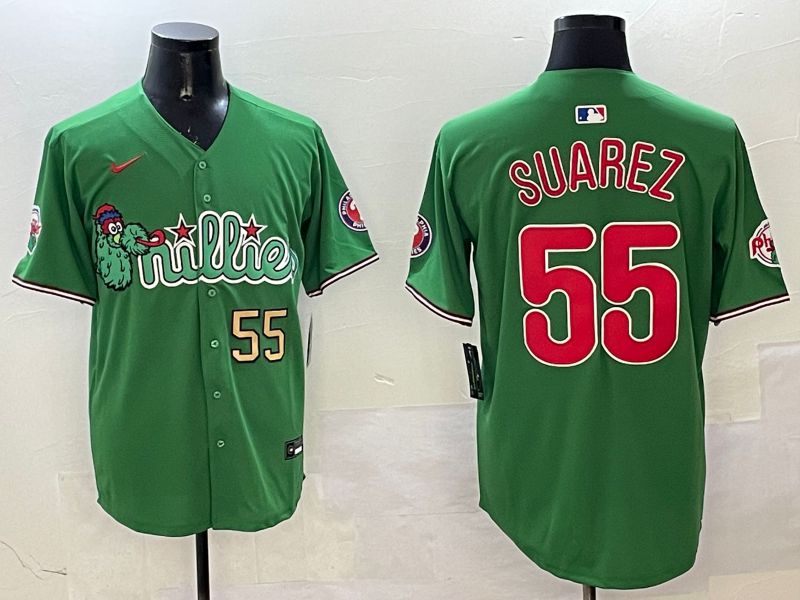 Men Philadelphia Phillies #55 Suarez Green Three generations Joint Name Game 2025 Nike MLB Jersey style 3->philadelphia phillies->MLB Jersey